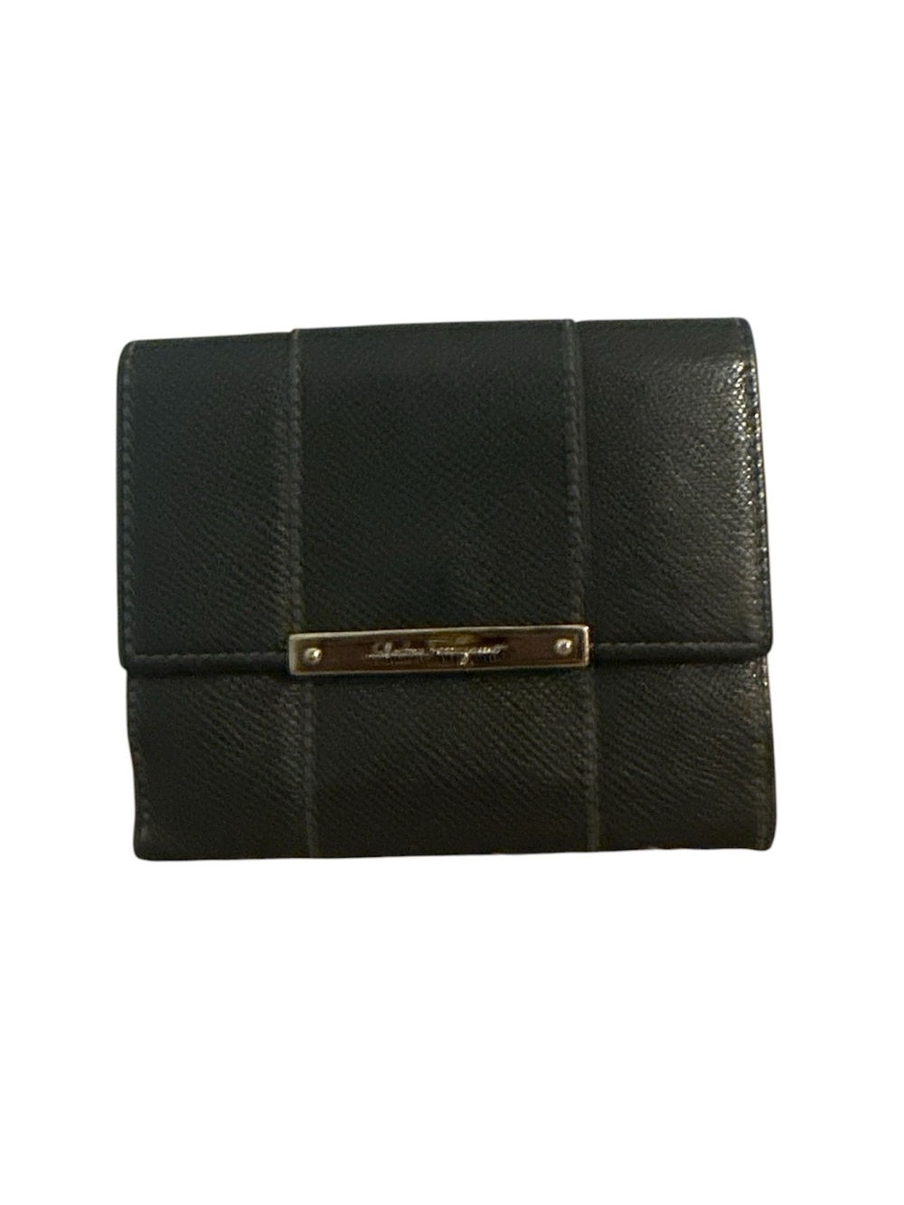 Salvatore Ferragamo Black Saffiano Leather Trifold Wallet
